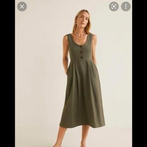 Mango Khaki Sleeveless Midi Dress